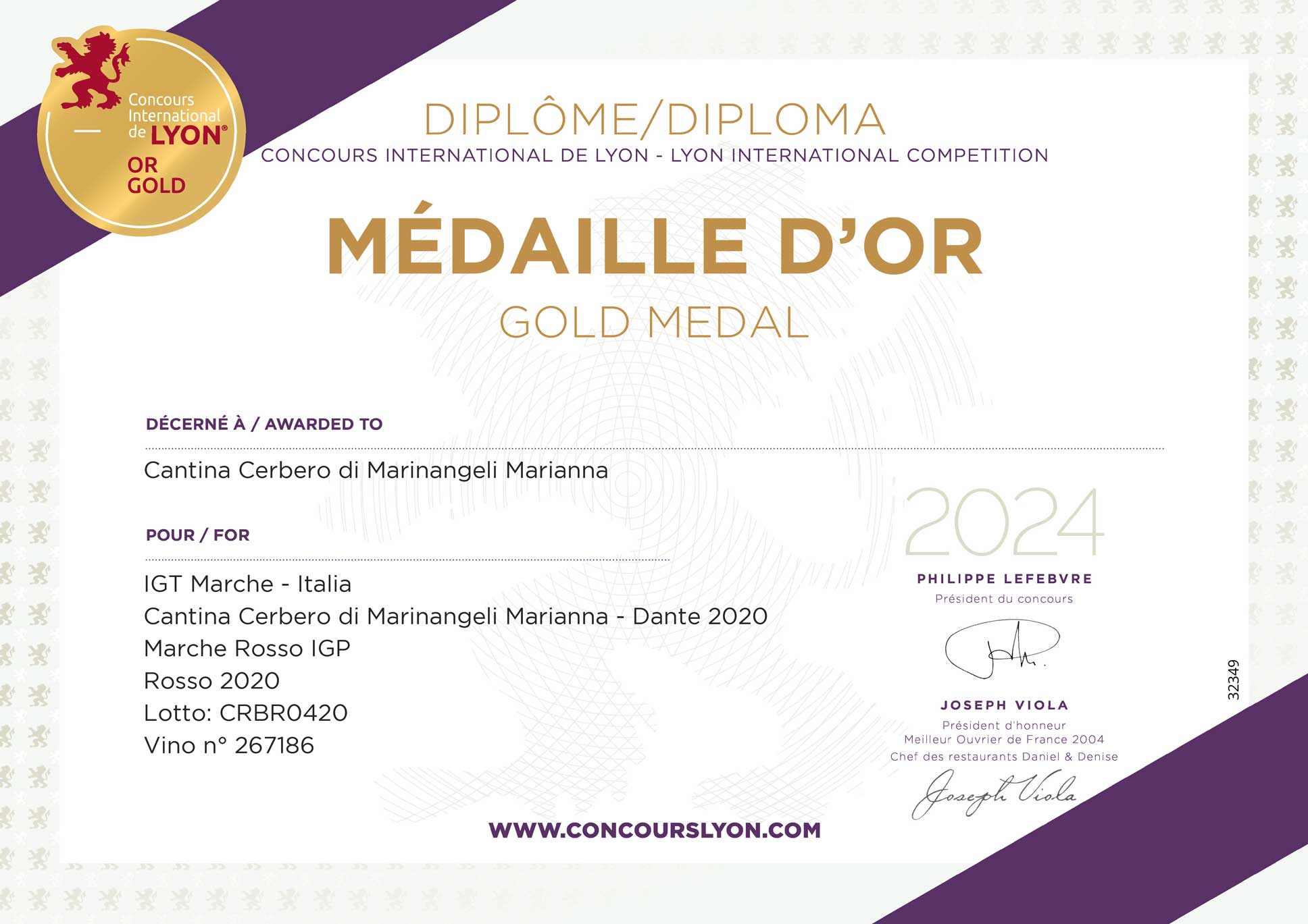 Anteprima diploma Concours International de Lyon — Dante 2020